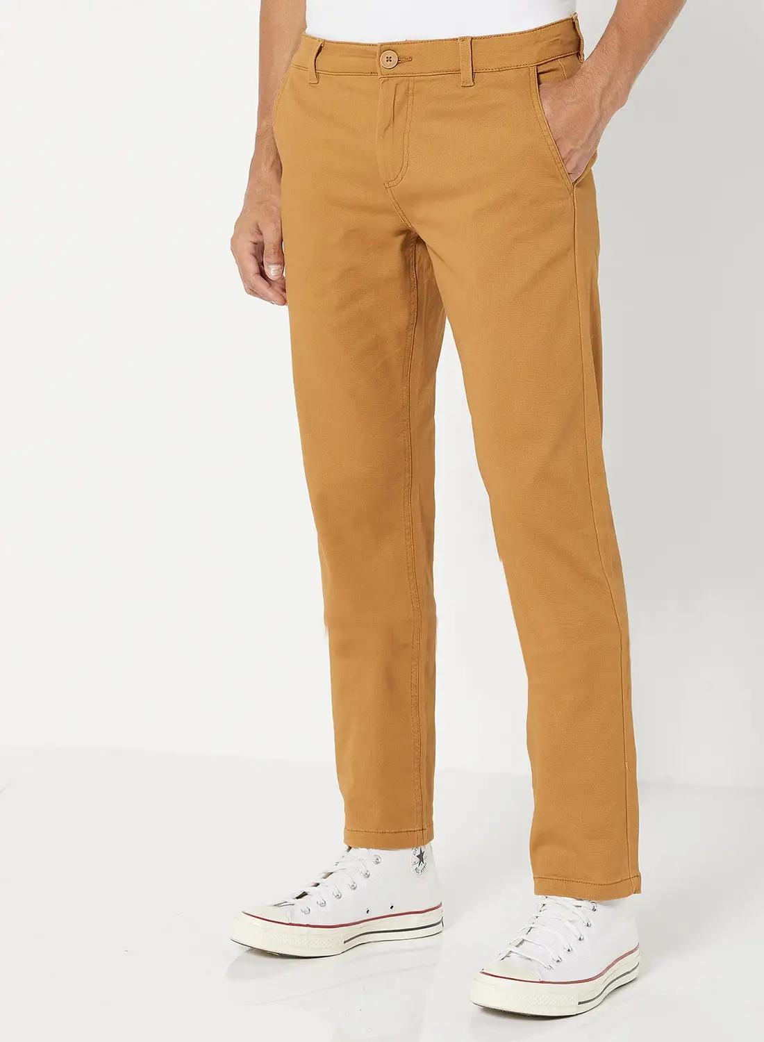 Noon East Solid Pattern Premium Straight Fit Pants Camel