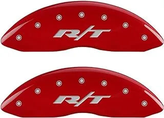 Mgp Caliper Covers 12001Srt1Rd Red Powder Coat Finish Front And Rear Caliper Cover, Set Of 4 (Rt1-Truck Silver Characters, Engraved)