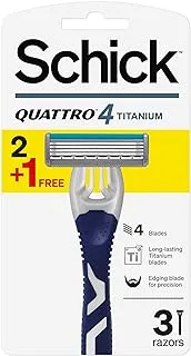 Schick Quattro Titanium 4 Blade Disposable Razor For Men-Titanium & Diamond Coated Blades-Smooth Clean Shave-Skin Guard Protects From Razor Burn-Comfort Grip Handle-2+1 Razor