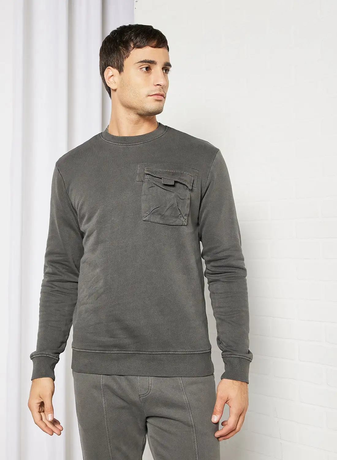 Only & Sons Chest Pocket Sweatshirt Charcoal