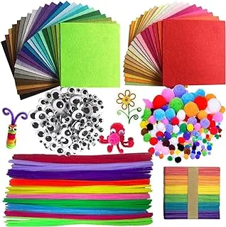 Mumoo Bear 590Pcs Pipe Cleaner Craft Set , Pipe Cleaners Chenille Stem And Pompoms With Googly Wiggle Eyes And Craft Sticks Assorted Colors Non-Woven Felt Fabric Sheets For Craft Diy Art Supplies