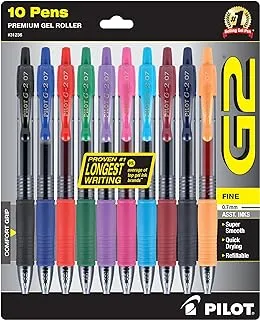 Pilot G2 Premium Refillable & Retractable Rolling Ball Gel Pens, Fine Point, Assorted Color Inks, 10-Pack (31236)