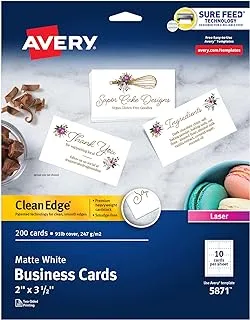 بطاقات عمل Avery قابلة للطباعة ، طابعات ليزر ، 200 بطاقة ، 2 × 3.5 ، كلين إيدج (5871)