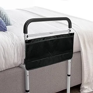 Vaunn Medical Adjustable Bed Assist Rail Handle and Hand Guard Grab Bar, Bedside Safety and Stability (Tool-Free Assembly), White/Black