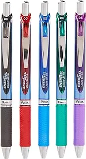 Pentel Gel Ink Pen, Retractable 0.5mm, Metal Tip, Assorted Colors, Pack Of 5 (Bln75Bp5M)