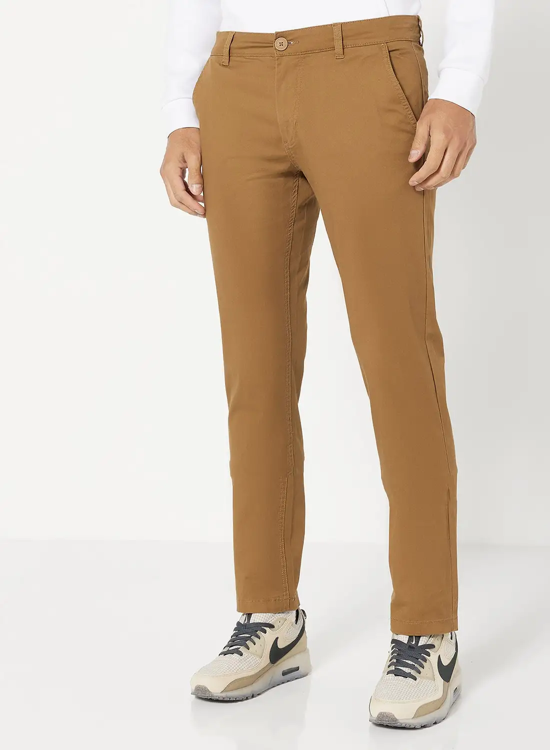 Noon East Solid Pattern Skinny Fit Pants Dark Khaki