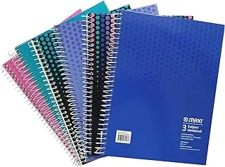 Maxi Spiral Hard Cover 3 Subject Notebook 24.1 cmx 17.8 cm 120 Sheets, Assorted, 9-Hcsub3