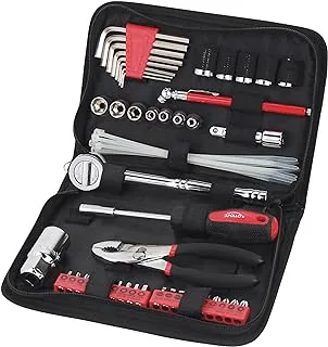 Apollo Tools 56 Piece Compact SAE Auto Tool Set in Zippered Case, Small Mechanic Tool Set for Car Emergency, Motorcycle Repair on the Road, Great for Travel Tool Needs - Red - DT9774