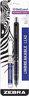 Zebra DelGuard Mechanical Pencil with Bonus Lead Refill, Fine Point, 0.5mm Point Size, Standard #2 HB Lead, Black Barrel, 1-Count