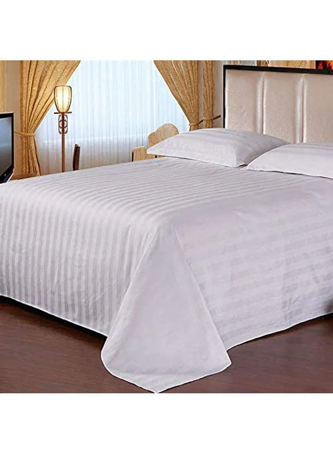 Maestro 2-Piece 300TC Satin Stripe Bed Sheet With Pillow Case Set Cotton White 160x280cm