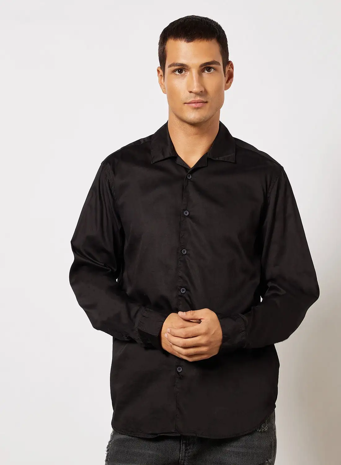 QUWA Collared Neck Shirt Black