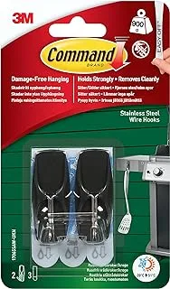 Command 17065S-Awes Outdoor Medium Stainless Steel Toggle Hooks, 2 Lb. Capacity, Water-Resistant Adhesive, 2-Hooks, 3-Strips