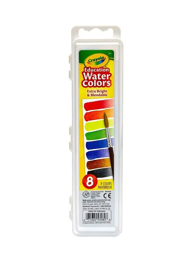 Crayola 8 Semi-Moist Oval Watercolor And Paint Brush, Extra Bright And Blendable, 5+ Years 5.08x2.54x7.62cm