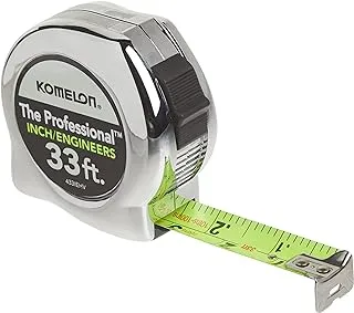 Komelon 433IEHV High-Visibility Professional Tape Measure both Inch and Engineer Scale Printed 33-feet by 1-Inch, Chrome