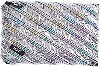 Zipit Metallic Big Pencil Case/Cosmetic MakEUp Bag, Silver-Rainbow