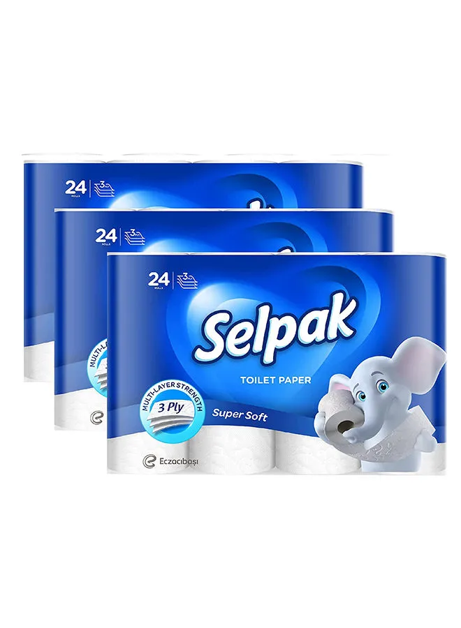 Selpak Super Soft Embossed Toilet Paper 140 Sheets x 3Ply, 17 GSM Pack of 72 Rolls