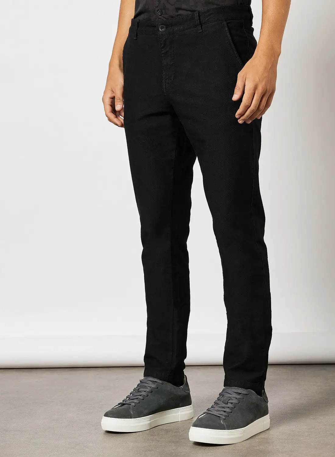 QUWA Dobby Self Textured Trousers Charcoal Black