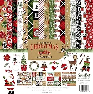 Echo Park Paper Company Celebrate Christmas Collection Kit paper, Red/Green/Tan/Burlap/Black 12-x-12-Inch