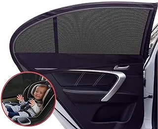 Showay 2Pcs Car Window Shade For Baby Universal Fit Adjustable Shade Breathable Mesh Car Curtains Window Net Car Rear Door Outdoor Camping Netting XL, Black, Carsun06