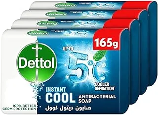 Dettol Cool Anti-Bacterial Bathing Soap Bar for effective Germ Protection & Personal Hygiene, Protects against 100 illness causing germs, Menthol & Eucalyptus Fragrance, 165g, Pack of 4