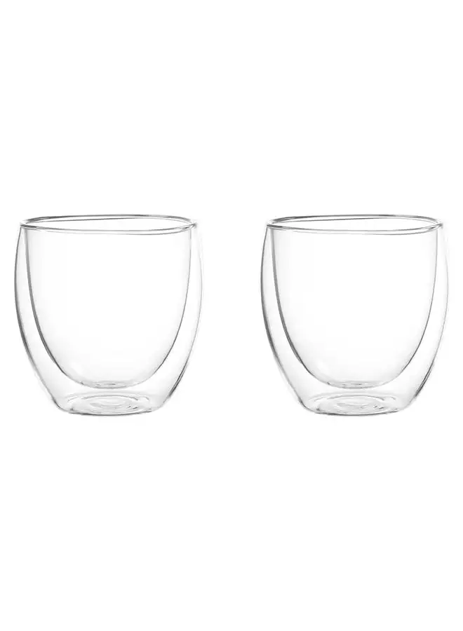 Cuisine Art 2-Piece Double Walled Thermal Insulated Coffee Glass Cup Clear 250ml