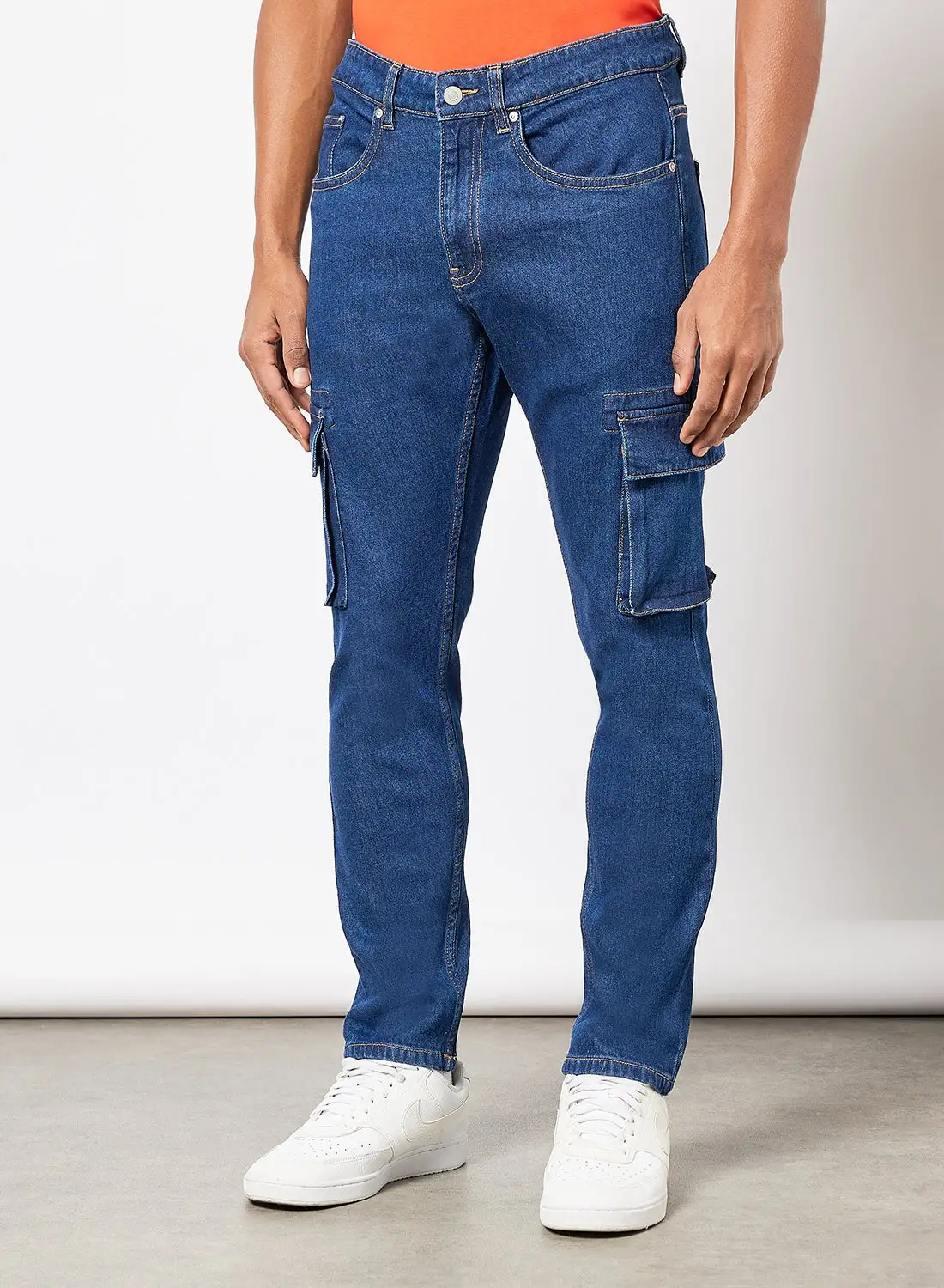 QUWA Washed Slim Tapered Jeans Dark Blue