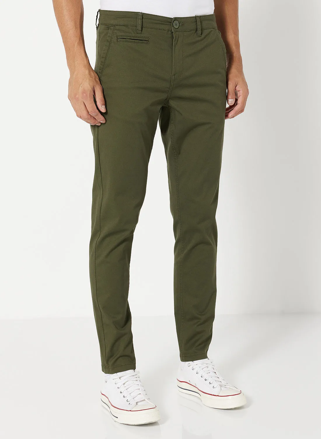 Noon East Solid Pattern Stretch Slim Fit Pants Military Green