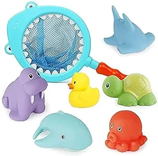 Mumoo Bear Baby Bath Toys, Scoop Net Fish Pool Toys With Spray, Sounds, Color Changing Toddler Bathtub Toys