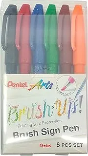 Pentel 6 Colors Brush Sign Pen 6-Piece Set