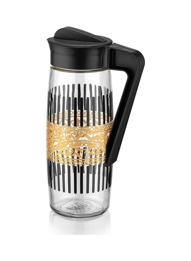 QLUX Karefe Patterned 1600cc Glass Pitcher with Lid Easy Clean Heat Resistant Jug Black