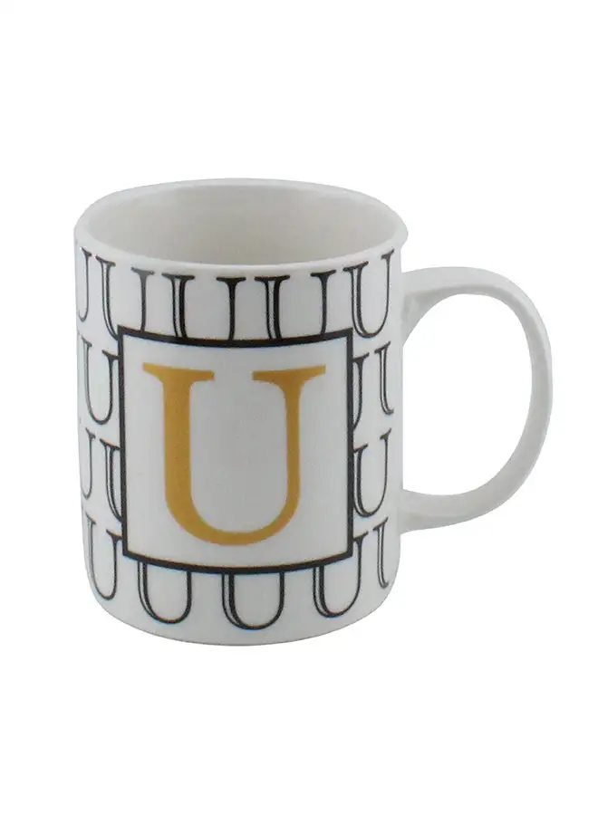 Shallow Letter Printed Porcelain Tea And Coffee Mug White