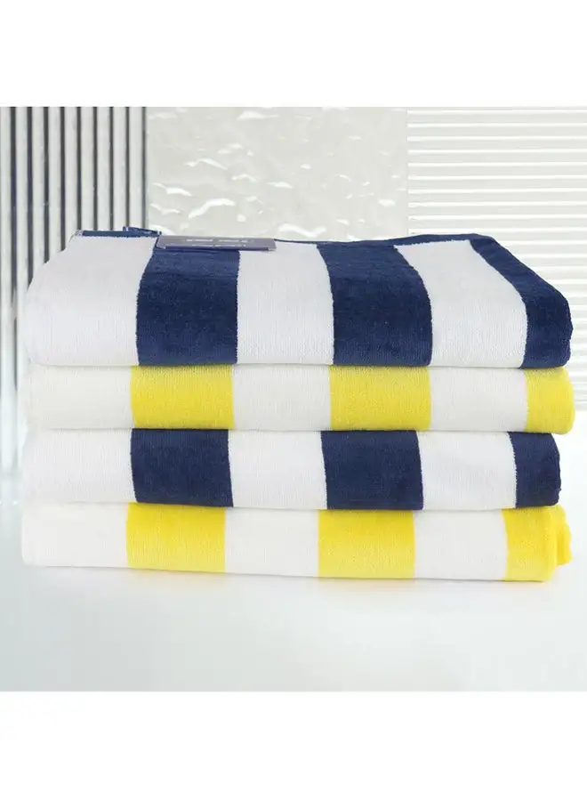 White Rose 4 Piece Bathroom Towel Set TREND 450 GSM 100% Cotton Velour 4 Bath Towel 70x140 cm Blue & yellow Color Modern Stripe Design Luxury Touch Extra Absorbent