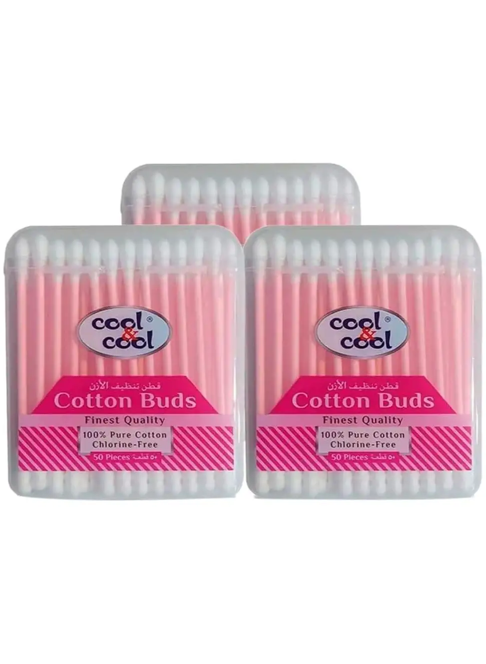 cool & cool Cool & Cool Paper Ear Buds - 50's (Pack of 3) - Pink - Round Thick Tips,Cotton Swabs,100% Cotton,Double Tipped,Hygienic,Gentle & Safe Swabs for Ears - 150 Pieces