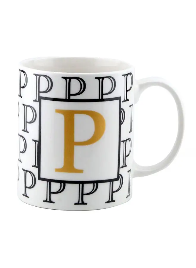 Shallow Letter Printed Porcelain Tea And Coffee Mug White