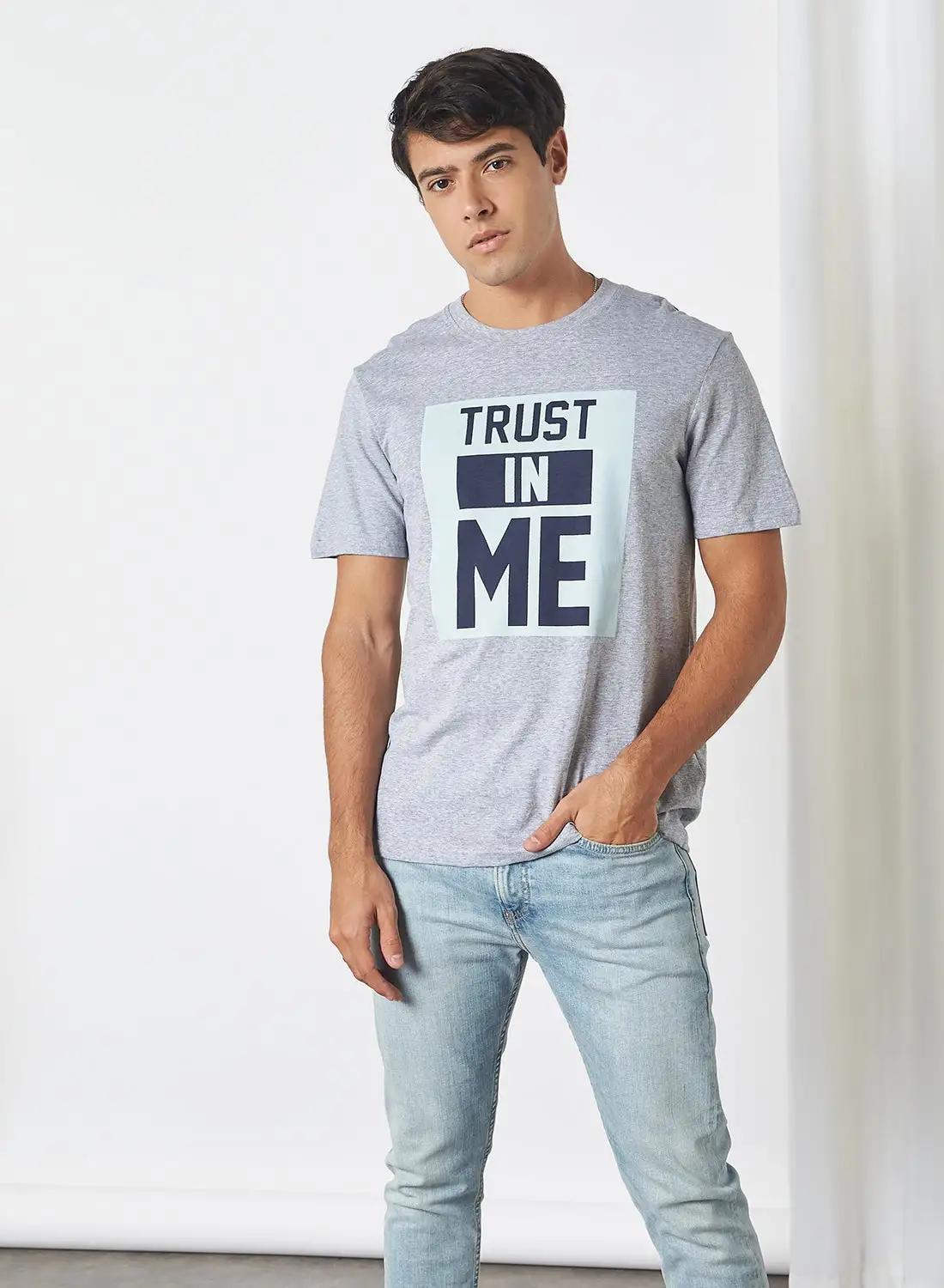 QUWA Printed Short Sleeves T-Shirt Coin Grey