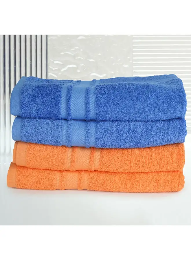 White Rose 4 Piece Bathroom Towel Set SIR HENRY 450 GSM 100% Cotton Terry 4 Bath Towel 70x140 cm Blue & Orange Color Soft Feel Super Absorbent