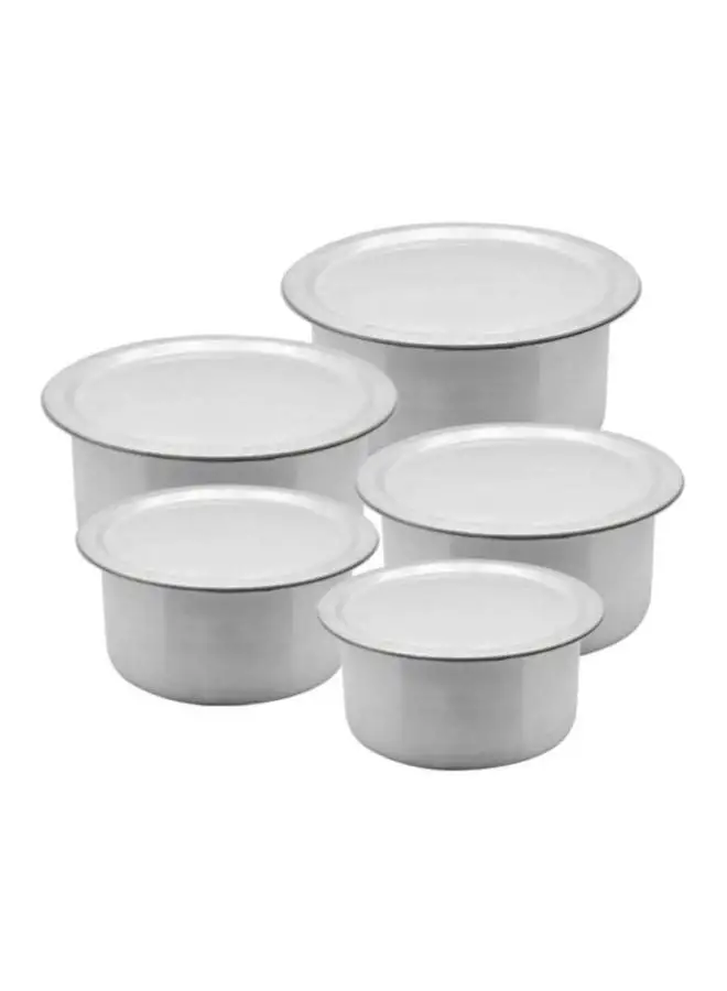 RAJ 5-Piece Troupe Set Silver Cooking Pot (19x9.5, 20x10, 21x11, 22x12, 24x12.5)cm