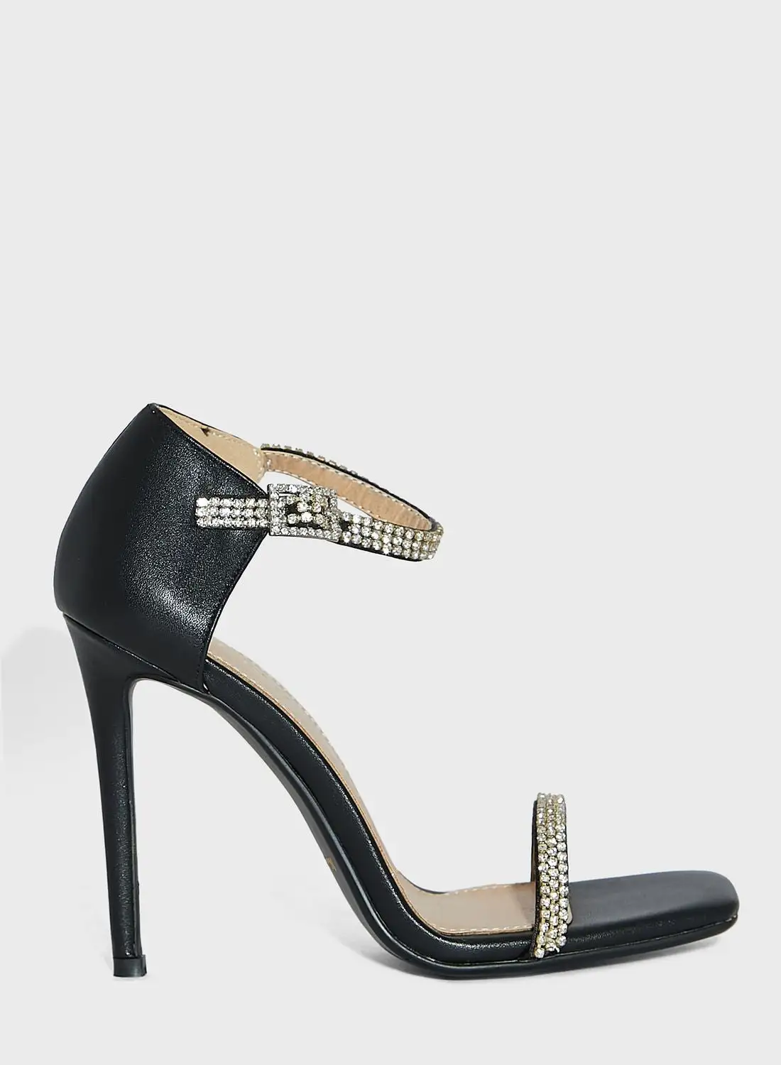 Namshi x Sabrina Diamante Ankle Strap Square Toe Sandal