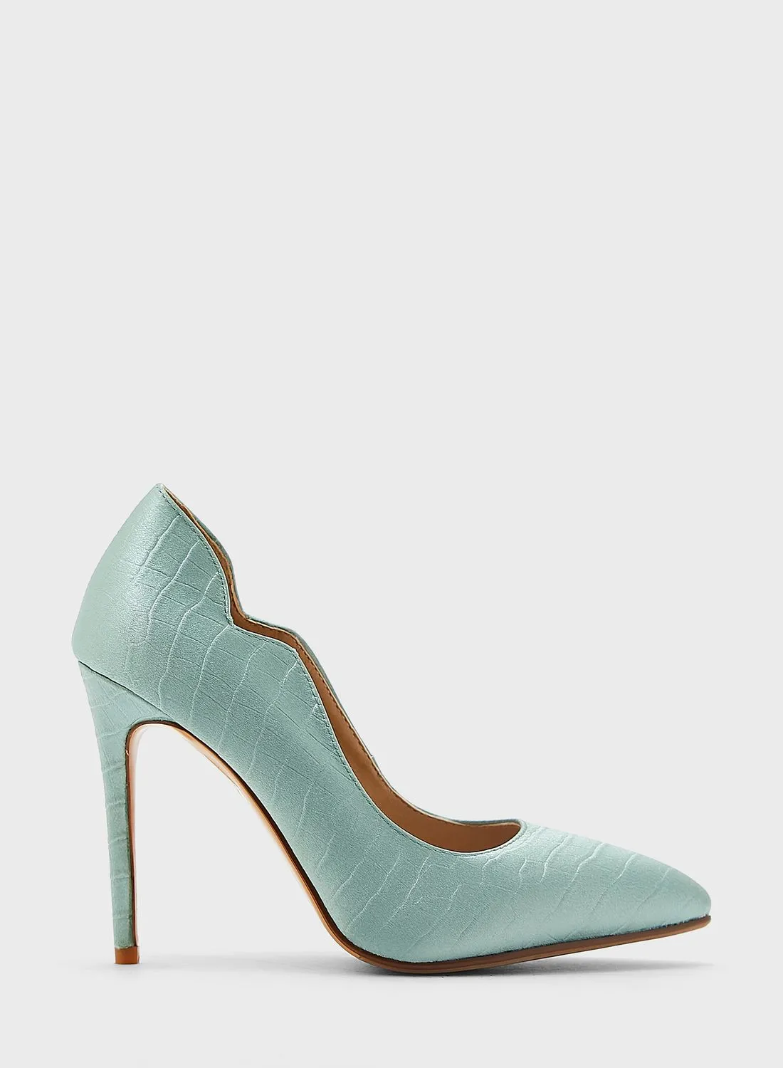 Namshi x Youmna Satin Textured Scallop Edge Pointed Pump