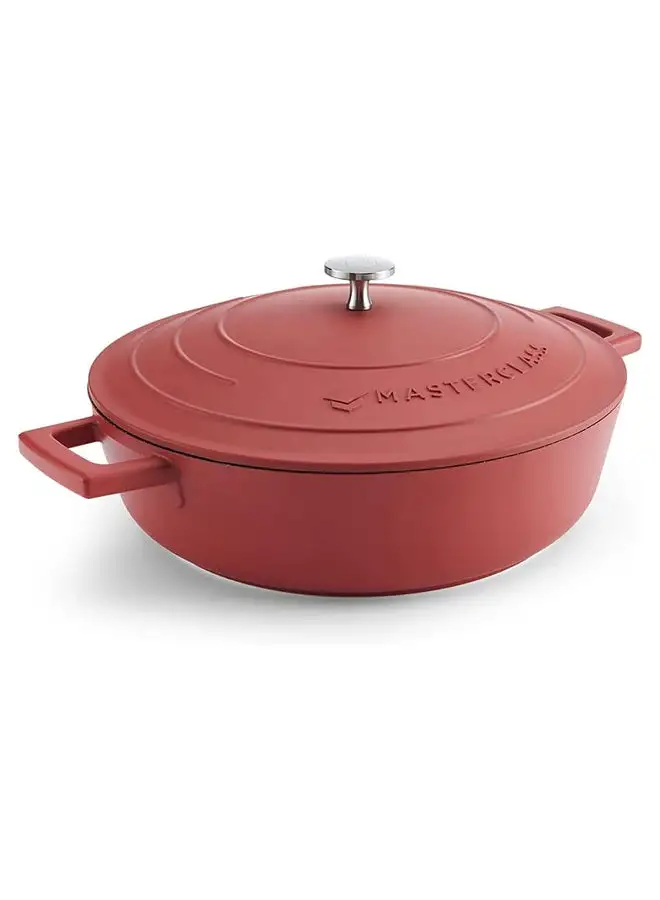 MASTERCLASS MasterClass Shallow Casserole Dish with Lid 4L/28 cm, Lightweight Cast Aluminium, Induction Hob and Oven Safe, Red