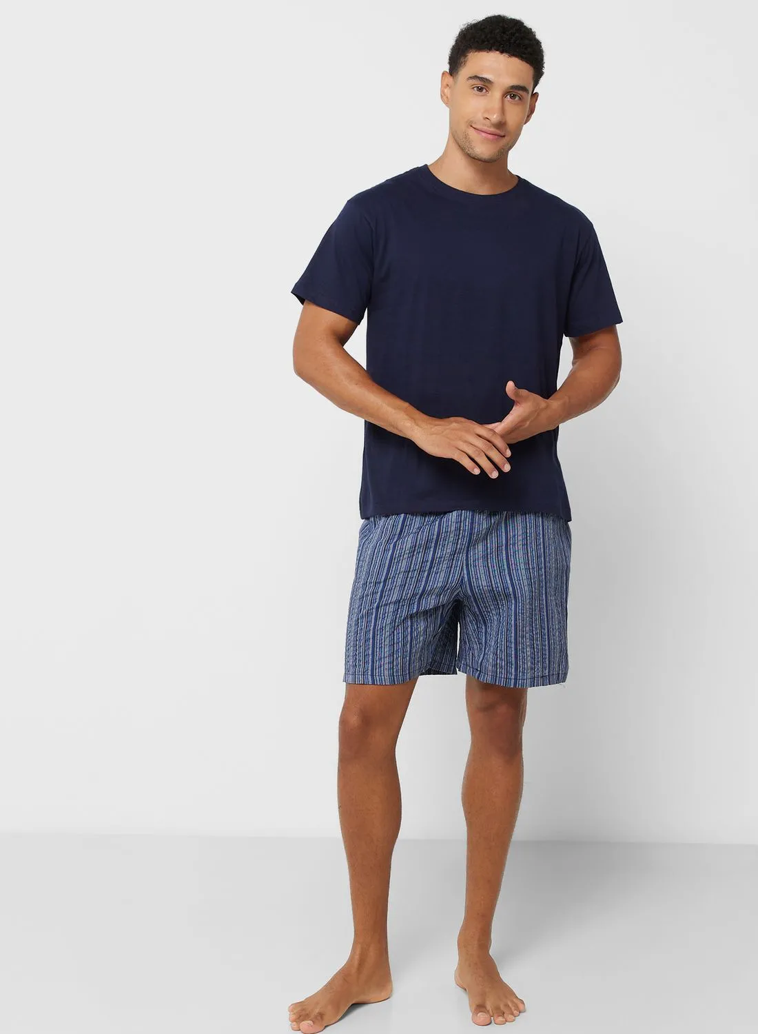 Seventy Five Men'S Foxbury Jersey Short Sleeve T-Shirt & Woven Check Shorts