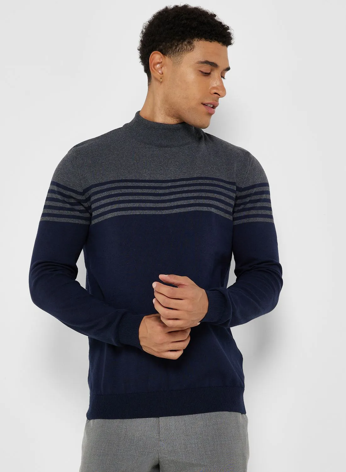 Robert Wood Striped Roll Neck Sweater