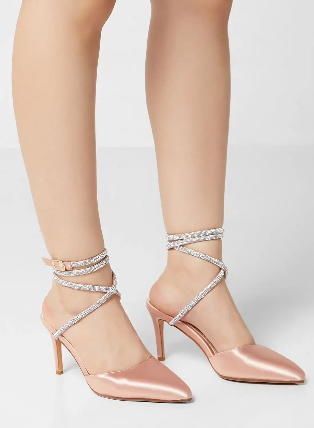 Namshi x Diamante Ankle Strap Pointed Pump