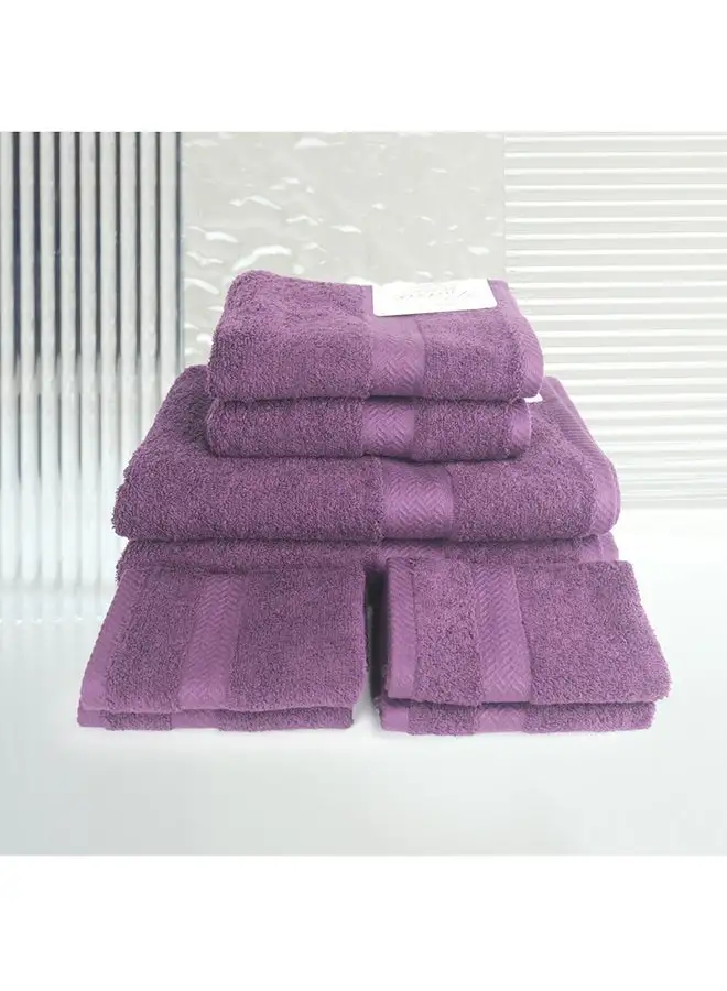 White Rose 8 Pcs MATRIX Dyed Towel set 500 GSM 100% Cotton Terry Zic Zac Border 2 Bath Towel (70x140) cm, 2 Hand Towel (50x90) cm, & 4 Face Towel (33x33) cm Soft Feel Highly Absorbent Dark Purple Color