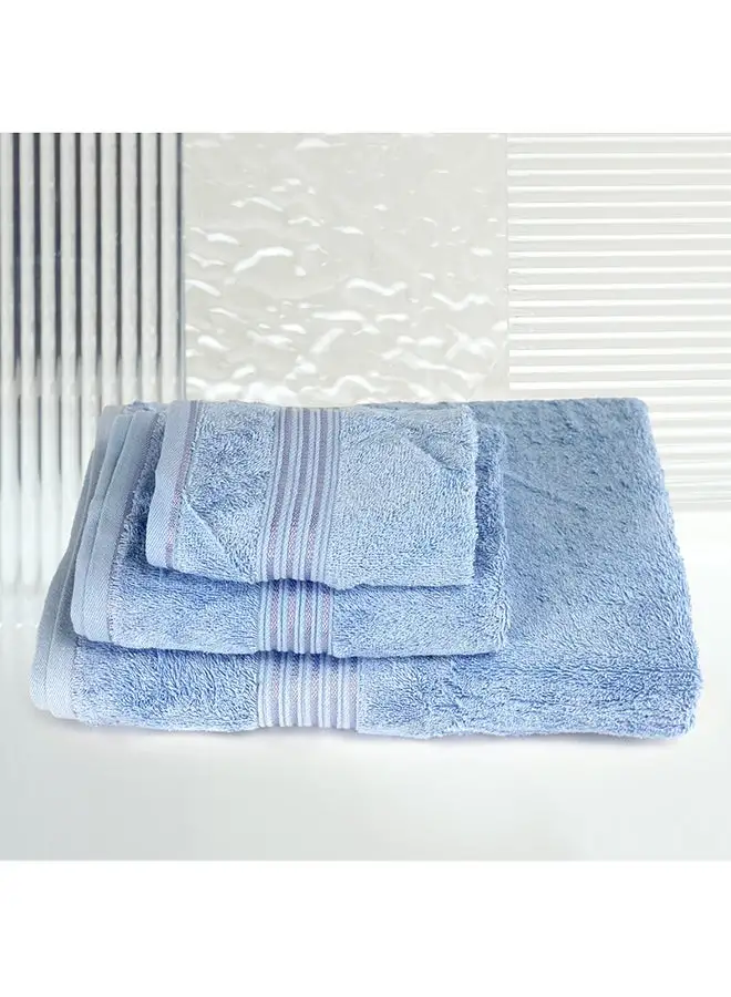 White Rose 3 Pcs Events Dyed Towel set 550 GSM 100% Cotton Terry Viscose Border 1 Bath Towel (75x145) cm, 1 Hand Towel (50x90) cm, 1 Face Towel (33x33) cm Premiun Look Luxury Feel Extremely Absorbent Blue Color