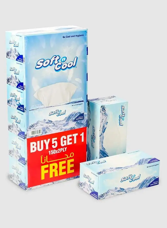 Hotpack Soft N Cool Facial Tissue 200 Sheets x 2 Ply Pack of 5 + 1 Free