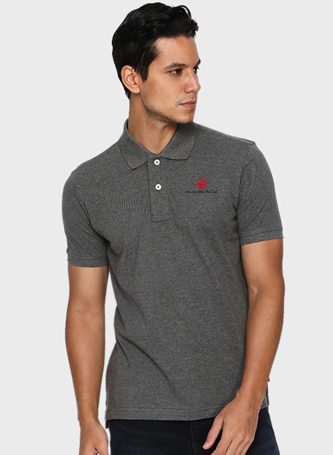 BEVERLY HILLS POLO CLUB Logo Embroidered Polo Grey