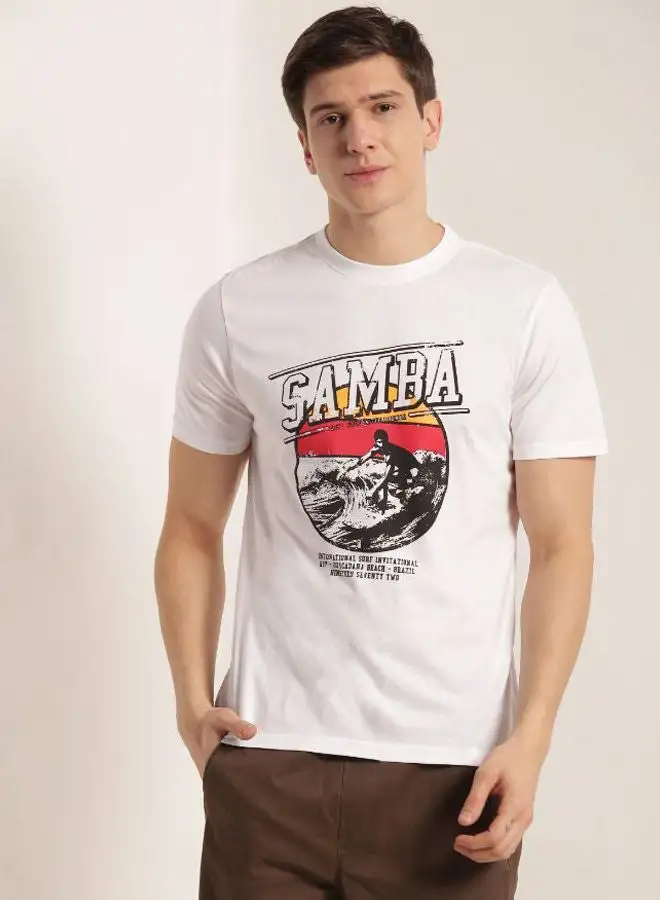 QUWA Graphics Print Short Sleeve T-Shirt White