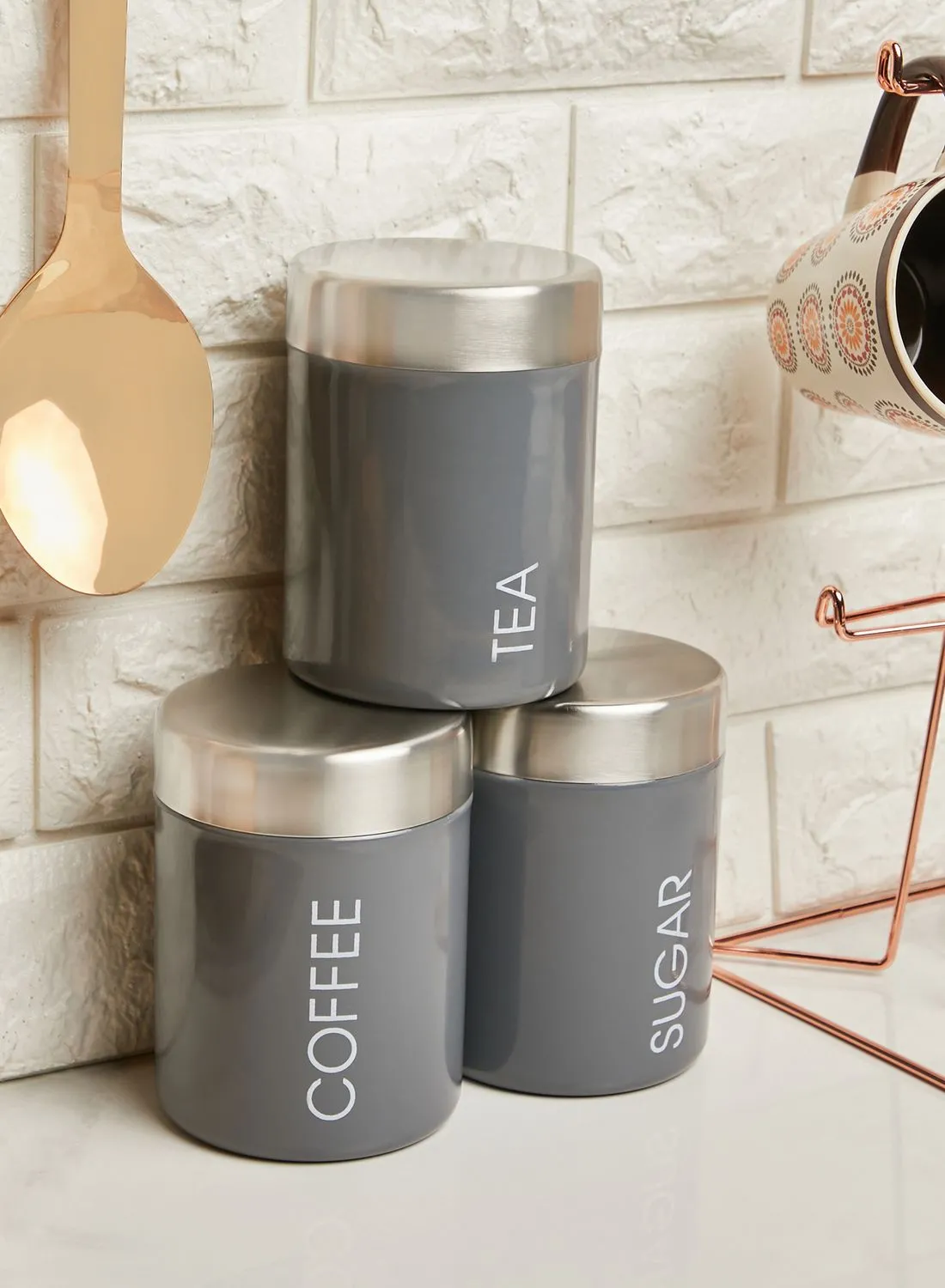 Premier Liberty Set Of 3 Grey Enamel Canisters