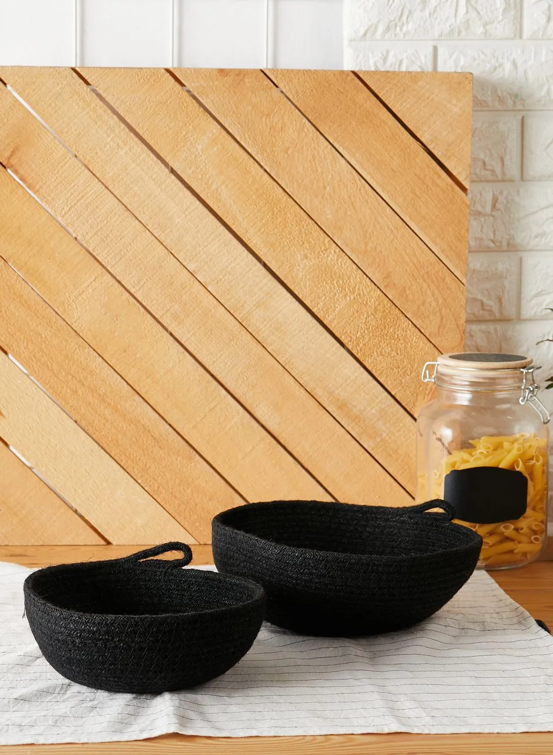 Premier Set Of 2 Black Round Jute Baskets